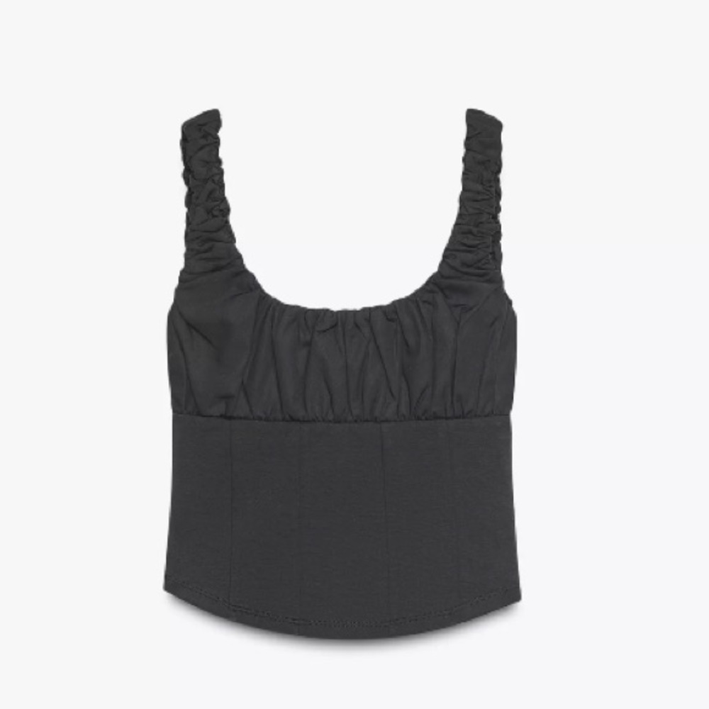 Zara Black Ruched Crop Top - Picture 2 of 3
